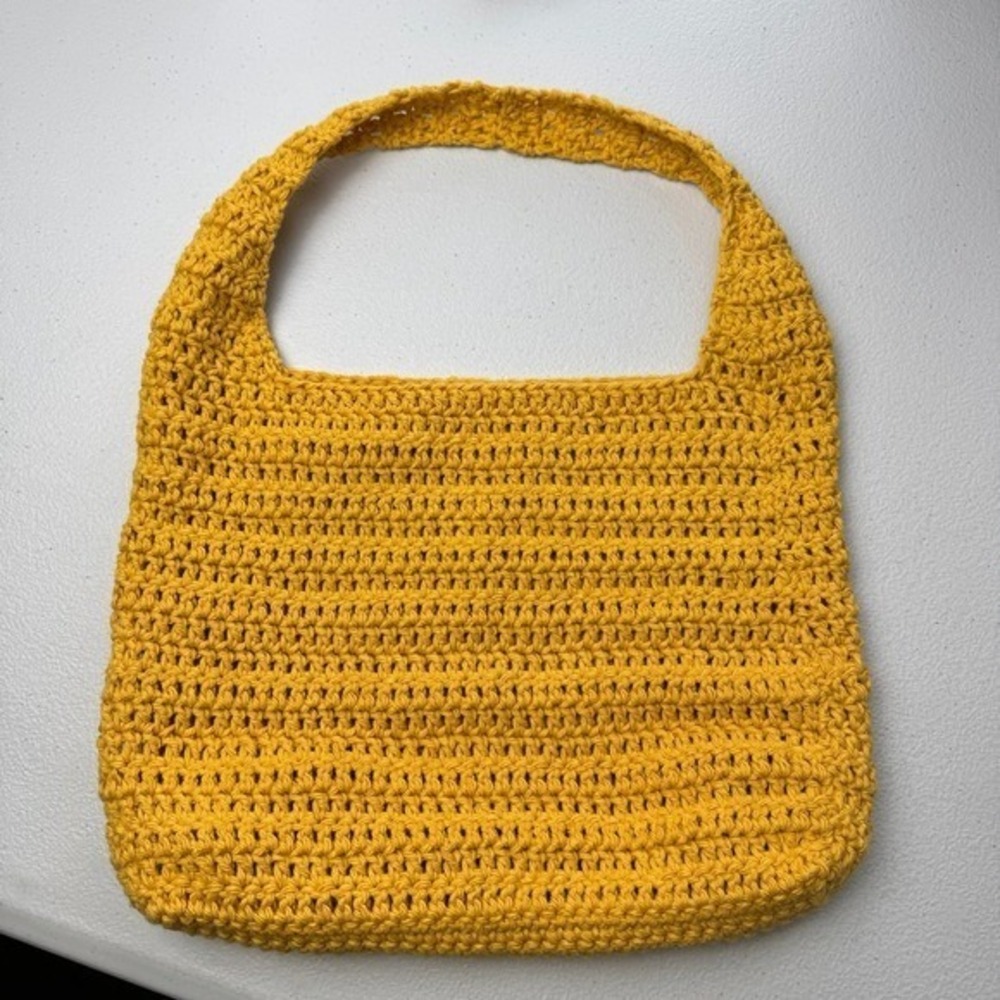 Handmade Yellow Crochet Cotton Shoulder Bag Mustard Boho Tote Handbag